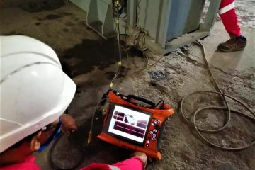 Arise Global's branch in UAE Blue Horizon Services performing PAUT inspection using Dual Matrix Array for heavy wall stainless steel vessel.